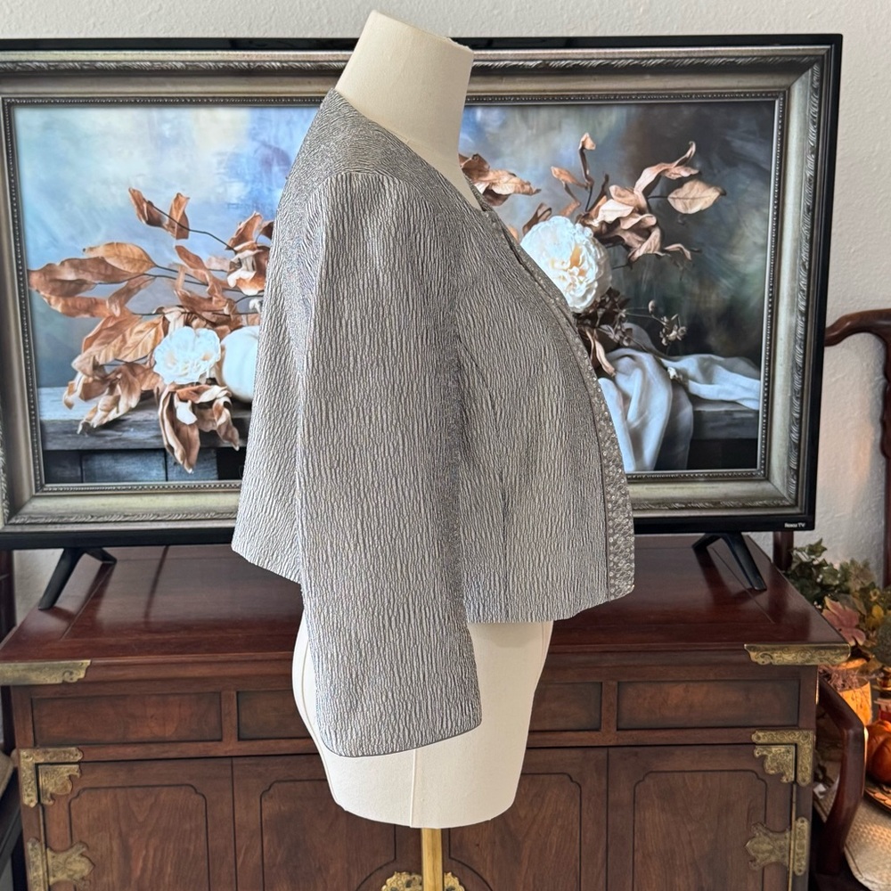 Adrianna Papell Occasions Cropped Blazer Jacket Silver Grey Sz 6 Excellent Cond - Picture 2 of 9